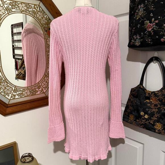 VTG Y2K Its Our Time Light Pink Open Knit Crochet Tie Front Duster Cardigan S - Picture 5 of 8